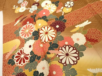 平和屋着物●豪華振袖　駒刺繍　草木染　エ霞松竹梅文　暈し染め　金彩　正絹　逸品　AABN0623cs