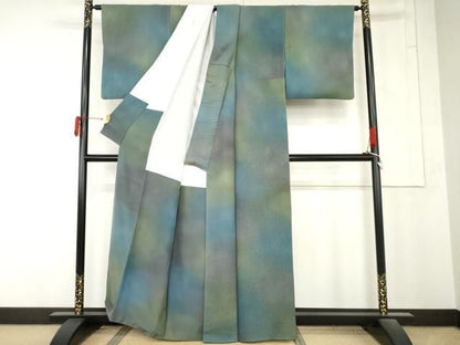 平和屋着物●染色作家　斉藤三才　小紋　霞文　暈し染め　正絹　逸品　AABN0625cs