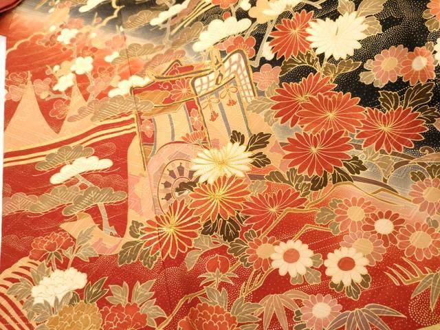 平和屋着物●豪華振袖　駒刺繍　御所車立波松竹梅文　暈し染め　金彩　正絹　逸品　AABN0626cs