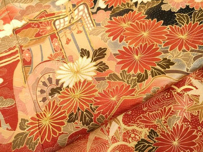 平和屋着物●豪華振袖　駒刺繍　御所車立波松竹梅文　暈し染め　金彩　正絹　逸品　AABN0626cs