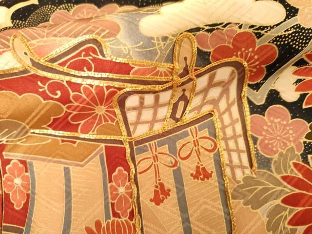 平和屋着物●豪華振袖　駒刺繍　御所車立波松竹梅文　暈し染め　金彩　正絹　逸品　AABN0626cs