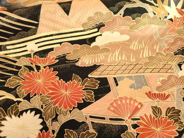 平和屋着物●豪華振袖　駒刺繍　御所車立波松竹梅文　暈し染め　金彩　正絹　逸品　AABN0626cs