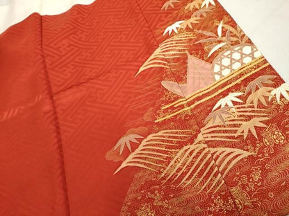 平和屋着物●豪華振袖　駒刺繍　御所車立波松竹梅文　暈し染め　金彩　正絹　逸品　AABN0626cs