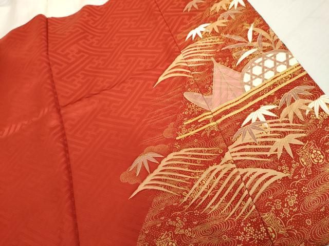 平和屋着物●豪華振袖　駒刺繍　御所車立波松竹梅文　暈し染め　金彩　正絹　逸品　AABN0626cs