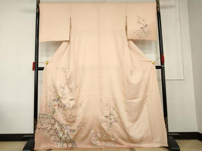 平和屋着物●中国三大刺繍　相良刺繍　訪問着　籬枝花文　暈し染め　銀彩　正絹　逸品　AABN0627cs