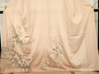 平和屋着物●中国三大刺繍　相良刺繍　訪問着　籬枝花文　暈し染め　銀彩　正絹　逸品　AABN0627cs