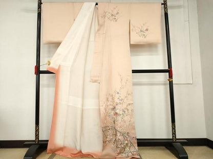 平和屋着物●中国三大刺繍　相良刺繍　訪問着　籬枝花文　暈し染め　銀彩　正絹　逸品　AABN0627cs