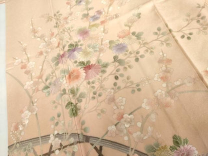 平和屋着物●中国三大刺繍　相良刺繍　訪問着　籬枝花文　暈し染め　銀彩　正絹　逸品　AABN0627cs