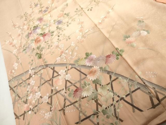 平和屋着物●中国三大刺繍　相良刺繍　訪問着　籬枝花文　暈し染め　銀彩　正絹　逸品　AABN0627cs