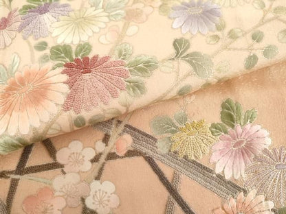 平和屋着物●中国三大刺繍　相良刺繍　訪問着　籬枝花文　暈し染め　銀彩　正絹　逸品　AABN0627cs