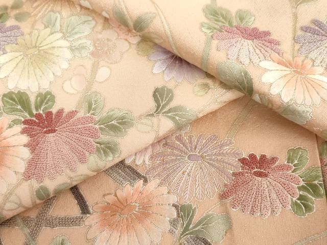 平和屋着物●中国三大刺繍　相良刺繍　訪問着　籬枝花文　暈し染め　銀彩　正絹　逸品　AABN0627cs