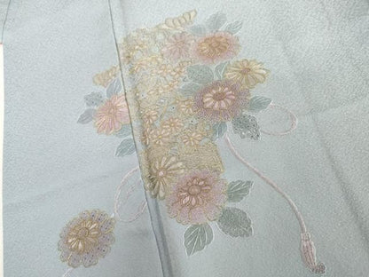 平和屋着物●中国三大刺繍　スワトウ刺繍　汕頭刺繍　総刺繍　訪問着　草花文　金糸　正絹　逸品　AABN0628cs