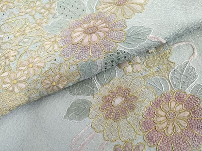 平和屋着物●中国三大刺繍　スワトウ刺繍　汕頭刺繍　総刺繍　訪問着　草花文　金糸　正絹　逸品　AABN0628cs