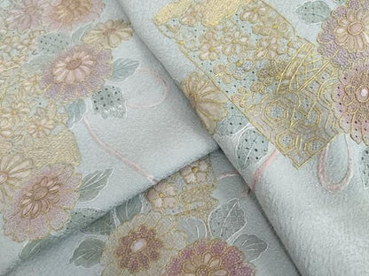 平和屋着物●中国三大刺繍　スワトウ刺繍　汕頭刺繍　総刺繍　訪問着　草花文　金糸　正絹　逸品　AABN0628cs