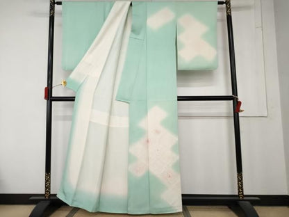 平和屋着物●訪問着　刺繍　花菱文　暈し染め　正絹　逸品　AABN0633cs