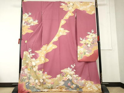 平和屋着物●豪華振袖　駒刺繍　道長花文　金彩　正絹　逸品　AABN0634cs