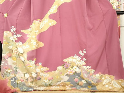 平和屋着物●豪華振袖　駒刺繍　道長花文　金彩　正絹　逸品　AABN0634cs