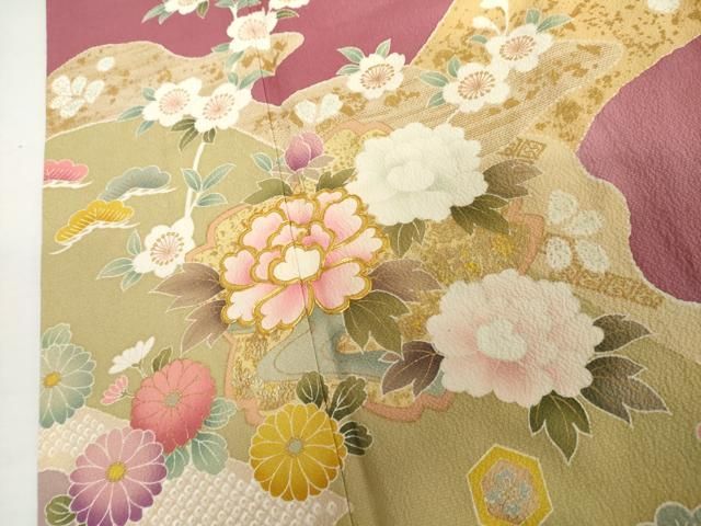 平和屋着物●豪華振袖　駒刺繍　道長花文　金彩　正絹　逸品　AABN0634cs