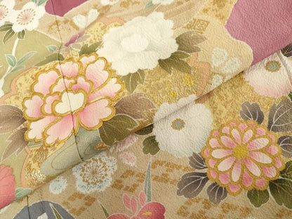 平和屋着物●豪華振袖　駒刺繍　道長花文　金彩　正絹　逸品　AABN0634cs