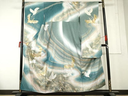 平和屋着物●豪華振袖　立波飛鶴文　暈し染め　金銀彩　正絹　逸品　AABN0635cs