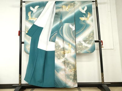 平和屋着物●豪華振袖　立波飛鶴文　暈し染め　金銀彩　正絹　逸品　AABN0635cs