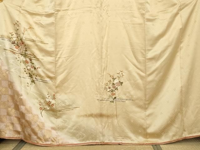 平和屋着物●訪問着　駒刺繍　エ霞枝花文　暈し染め　金銀彩　やまと誂製　正絹　逸品　AABN0638cs