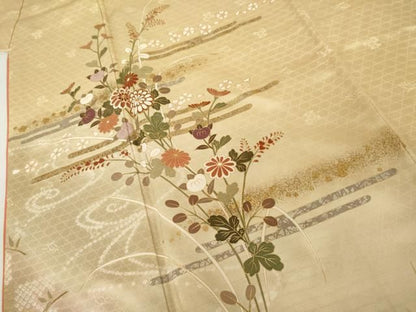 平和屋着物●訪問着　駒刺繍　エ霞枝花文　暈し染め　金銀彩　やまと誂製　正絹　逸品　AABN0638cs