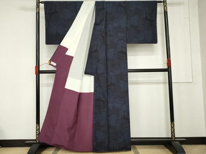平和屋着物●結城紬　80亀甲　花絵皿文　やまと誂製　正絹　逸品　AABN0640cs