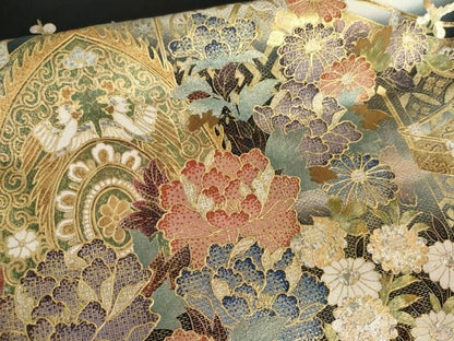 平和屋着物●豪華黒留袖　泰常　吉祥草花文　暈し染め　金銀彩　正絹　逸品　AABN0645cs