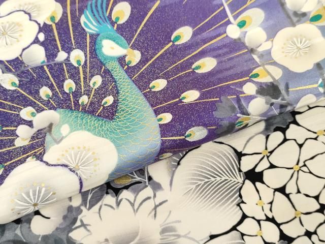 平和屋着物●豪華振袖　孔雀草花文　金彩　正絹　逸品　AABN0646cs