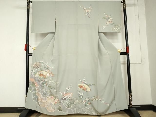 平和屋着物●訪問着　地紙飛鶴花文　金彩　正絹　逸品　AABN0648cs