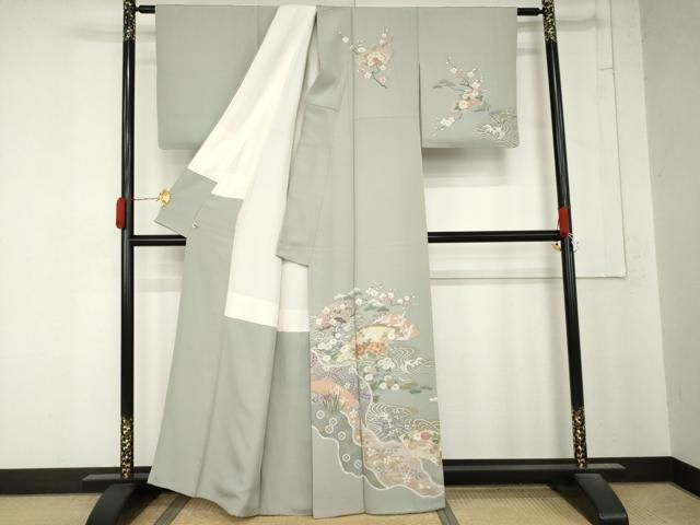 平和屋着物●訪問着　地紙飛鶴花文　金彩　正絹　逸品　AABN0648cs