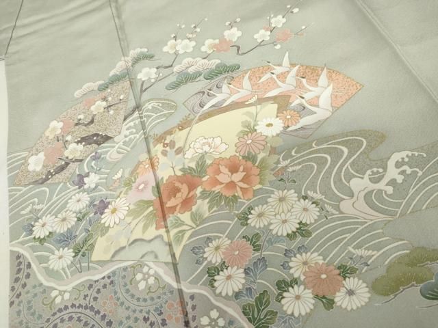 平和屋着物●訪問着　地紙飛鶴花文　金彩　正絹　逸品　AABN0648cs