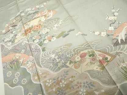 平和屋着物●訪問着　地紙飛鶴花文　金彩　正絹　逸品　AABN0648cs