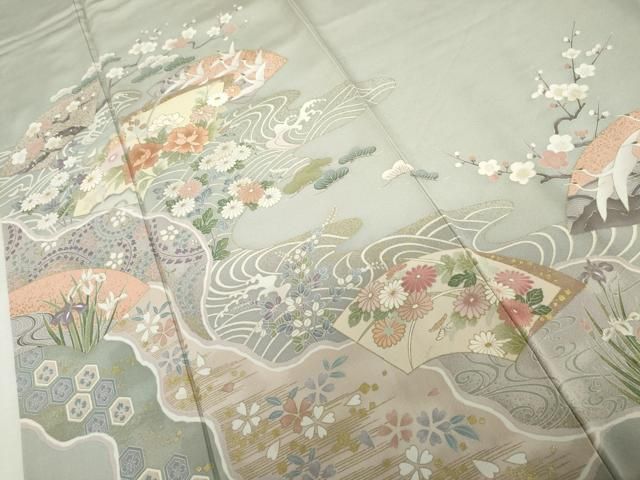 平和屋着物●訪問着　地紙飛鶴花文　金彩　正絹　逸品　AABN0648cs