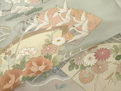 平和屋着物●訪問着　地紙飛鶴花文　金彩　正絹　逸品　AABN0648cs