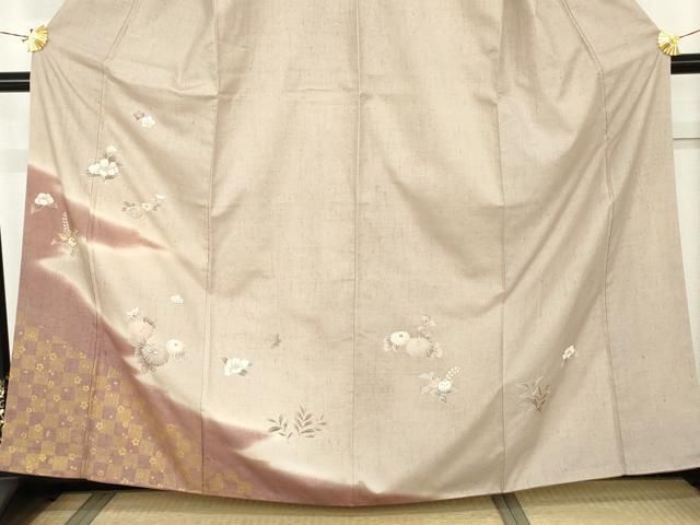 平和屋着物●訪問着　作家物　紬地　草花文　金彩　やまと誂製　正絹　逸品　AABN0651cs