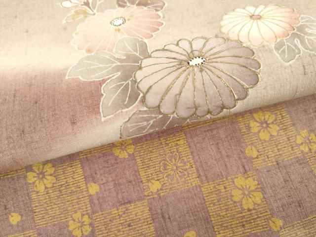 平和屋着物●訪問着　作家物　紬地　草花文　金彩　やまと誂製　正絹　逸品　AABN0651cs