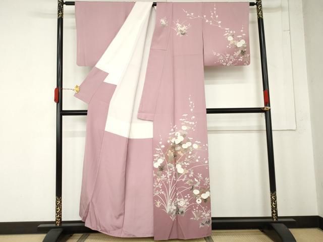 平和屋着物●訪問着　枝花文　暈し染め　金彩　正絹　逸品　AABN0658cs