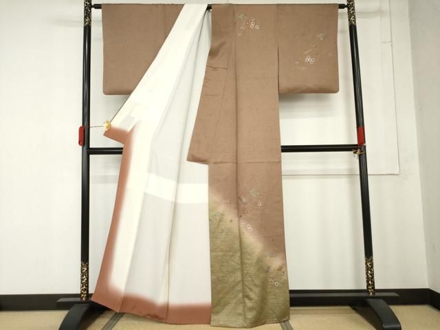 平和屋着物●訪問着　刺繍　吉祥花松文　暈し染め　金彩　正絹　逸品　AABN0659cs