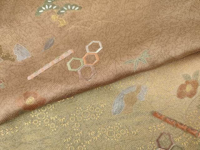 平和屋着物●訪問着　刺繍　吉祥花松文　暈し染め　金彩　正絹　逸品　AABN0659cs