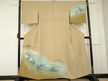 平和屋着物●訪問着　友禅　作家物　松竹梅風景文　暈し染め　正絹　逸品　AABN0660cs