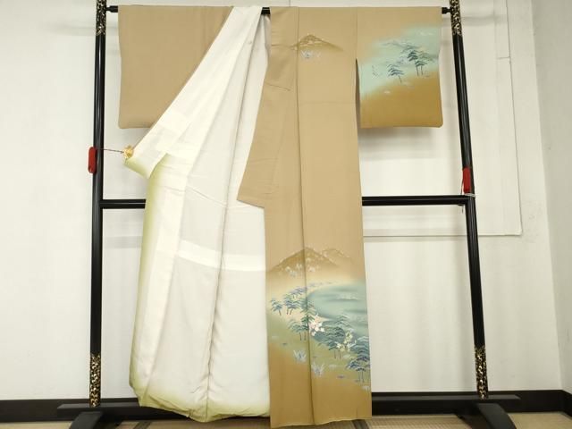 平和屋着物●訪問着　友禅　作家物　松竹梅風景文　暈し染め　正絹　逸品　AABN0660cs
