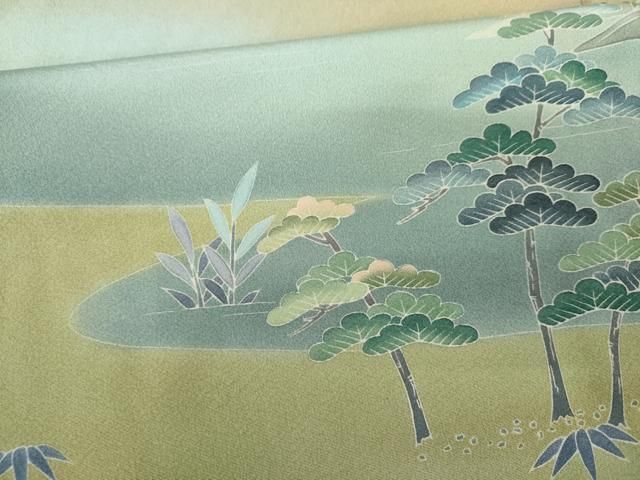 平和屋着物●訪問着　友禅　作家物　松竹梅風景文　暈し染め　正絹　逸品　AABN0660cs
