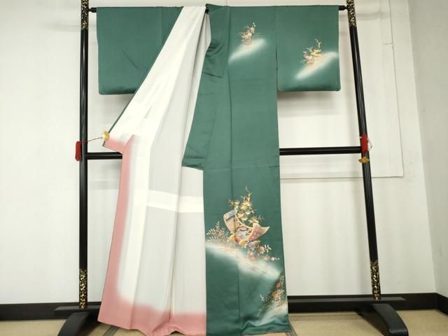 平和屋着物●金彩友禅　卓越技能者・名工・和田光正　訪問着　絵巻花文　暈し染め　金銀彩　正絹　逸品　AABN0664cs