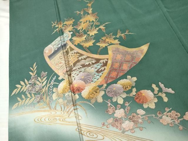 平和屋着物●金彩友禅　卓越技能者・名工・和田光正　訪問着　絵巻花文　暈し染め　金銀彩　正絹　逸品　AABN0664cs