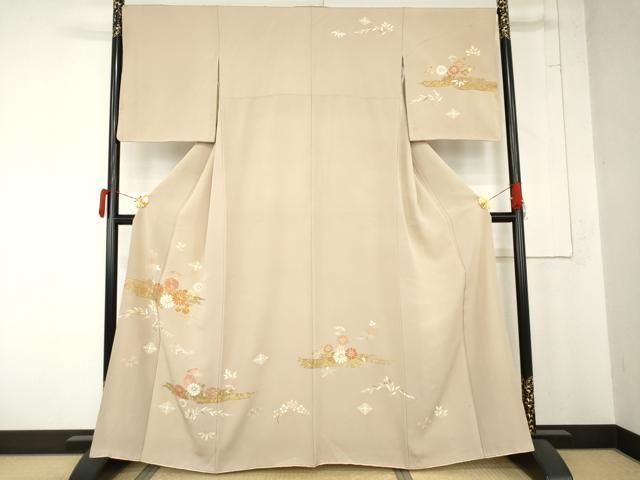 平和屋着物●訪問着　駒刺繍　霞花文　金彩　正絹　逸品　AABN0670cs