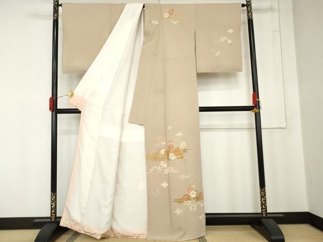 平和屋着物●訪問着　駒刺繍　霞花文　金彩　正絹　逸品　AABN0670cs