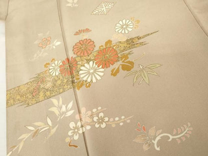 平和屋着物●訪問着　駒刺繍　霞花文　金彩　正絹　逸品　AABN0670cs