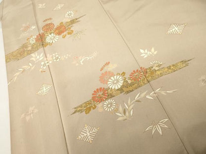 平和屋着物●訪問着　駒刺繍　霞花文　金彩　正絹　逸品　AABN0670cs